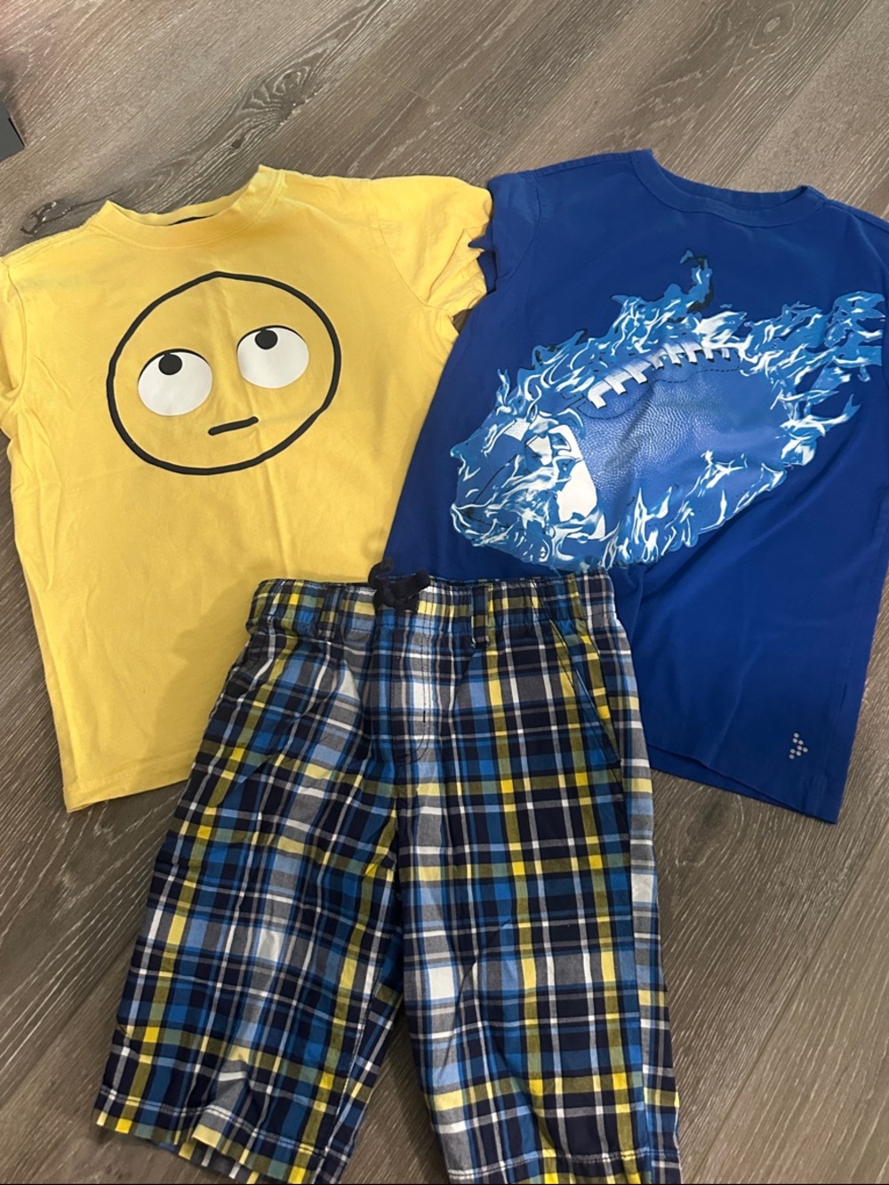 Gymboree Yellow & Blue Emoji and Football Plaid Short Set